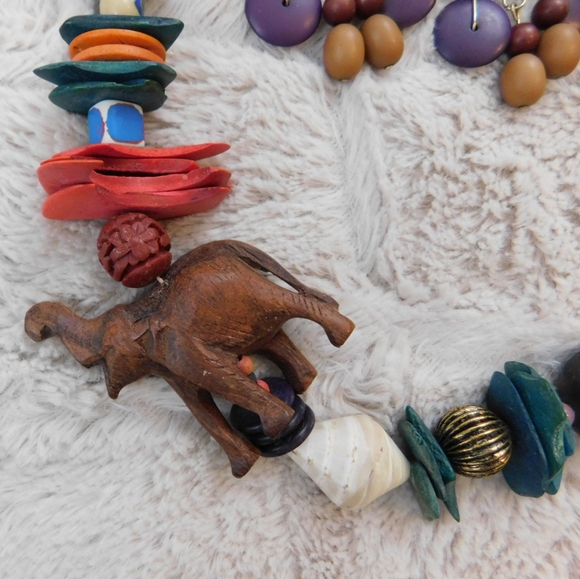 Tribal set, boho, elephant necklace, earrings - Picture 6 of 8